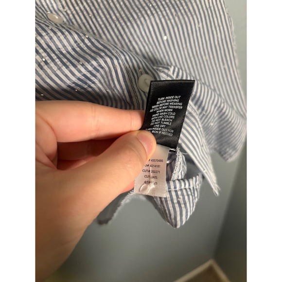 Torrid Rhinestone Button Up Stripe Top Blue Puff Sleeve Size 2X - Picture 11 of 11